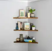 Floating Corner Shelf Reclaimed Wood Handmade Rustic Small Space Storage Custom