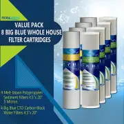 Big Blue 4 CTO Carbon Block & 4 Sediment Water Filters 4.5" x 20" Cartridges Set