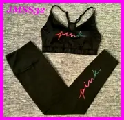 Victoria's Secret Pink Bling Glitter Ombre Logo Ult Bra + Leggings Set L L-DD XL