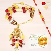 Ghasitaram Gifts Rakhis Online - Rakhi for Brother-RM-205 Bhaiya Bhabhi Rakhi with 400 GMS of Besan Barfi