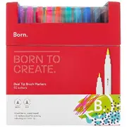 Born Dual-Tip Brush Markers 50 Pack Assorted