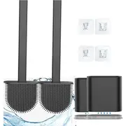 2pcsBathroom Silicone Bristles Toilet Brush with Holder Creative Cleaning Brush Set black