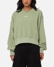 [Nike] Nike Women's Sportswear Plush Mod Cropped Crewneck Oil Green/sail - Size M M Oil Green/Sail