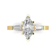 14K Yellow Gold Three-Stone Promise Ring, 2 ct Marquise Cut Simulated Diamond