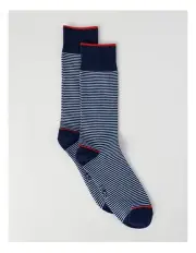 [Blaq] Fine Stripe Cotton Socks in Navy