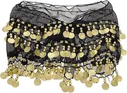 [BESTYASH] Hip Scarf for Belly Dancing Chiffon Dance Skirt Sequins Adjustable Waist Chain Accessory