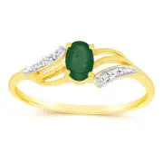9ct Yellow Gold 0.55 Carat Natural Emerald & Diamonds Ring, Q