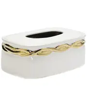 Vivience White Tissue Box with Gold Rounded Design
