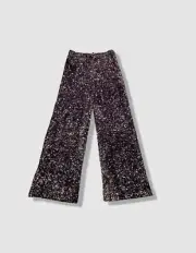 $355 Badgley Mischka Women's Purple High-Rise Sequin Velvet Pants Size 2