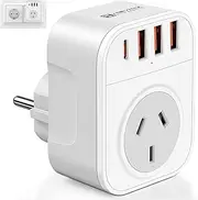 HEYMIX AU to EU Travel Adapter, AUS to European Travel Plug, European Grounded Outlet with 4 USBC & USB Port, EU Plug Power Adaptor for Bali Germany Spain France Greece Netherlands Turkey, Type E/F