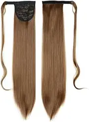 Long Straight Wrap Around Ponytail Extension Synthetic Hair Extensions Clip in Ponytails Hairpiece for Women (yellow)