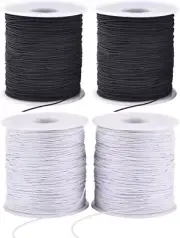 Stretchy String for Bracelets, 4 Rolls 1 mm Sturdy Elastic Black and White