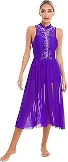 [Loodgao] Women Lyrical Dance Dress Sparkly Rhinestone Contemporary Modern Dance Costumes Balllet Leotard