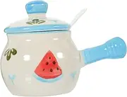 Mikinona Ceramic Condiment Jar with Handle Lard Holder for Seasoning Storage Portable for Kitchen Dining and Picnic Use for Salt Sugar and Spices