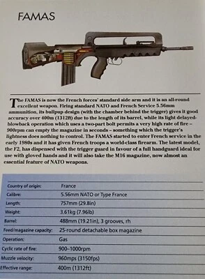 FAMAS Assault Rifle Gun Picture Weapon Out of Print Spec Sheet Art Decor