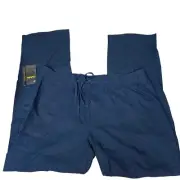 Cabela's Linen Pants Womens Sz 18 Navy Flat Front Pockets Drawstring Beach NEW