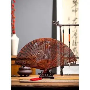 綠檀鏤空折扇古風小葉紫檀金絲楠烏木檀木崖柏黃花梨蘇州工藝扇子