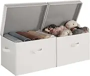 [StorageWorks] Fabric Storage Bins with lid, Decorative Boxes for Shelves, Closet Organizer Basket with Handles, Jumbo, Mixing of Beige, White & Ivory, 2-Pack
