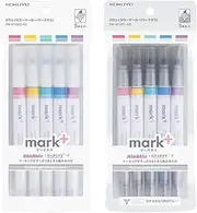 Kokuyo Japan Mark + Two Way Color Marker 10 Pack Color Type PM-MT200-5S & Gray Type PM-MT201-5S With Kanji LOVE Sticker, Multicolor, 2.55 x 1.18 x 5.59 in