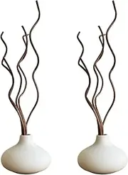 White Ceramic Vase, DIY Empty Reed Diffuser Bottle with Wavy Brown Rattan Sticks for Essential Oils, Set of 2, Aromatherapy, Modern Minimal Decor