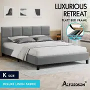 ALFORDSON Bed Frame King Size Wooden Platform Mattress Base Fabric Grey