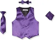 [Alexis Bendel] AXNY Boys' 4 Piece Formal Set Combo with Tuxedo Vest, Bow Tie, and Handkerchief, Purple, 6 Months
