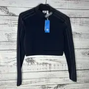 New Adidas Retro Luxury Trefoil Logo Cropped Long Sleeve Tee Shirt Womens Medium
