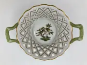 Herend Rothschild Bird reticulated round basket with handles.