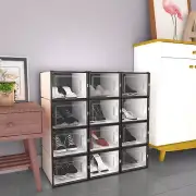 12PCS Shoe Box Stackable Sneaker Case Storage Closet Organizer Black Medium