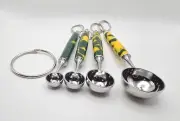 NEW Hand Turned Measuring Spoon Set Green & Yellow