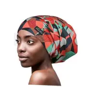 Satin Cap for Curly Hair Sleeping Silk Adjustable Red
