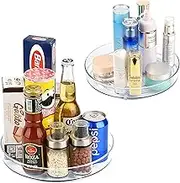 2 Pack Lazy Susan Turntable Organiser, Clear Plastic Rotating Round Spice Rack Organizer for Kitchen Cabinet Storage Cosmetic Makeup for Table, Refrigerator, Shelf, Vanity, Bathroom（9" +10.5" ）