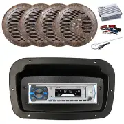 Pyle Marine Radio,Spa Bezel,Adapter,Antenna,Amp w/Kit, 4x 6.5" 150W Camo Speaker