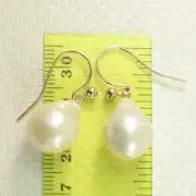 14kt Solid Yellow Gold Fish Hook Baroque White Nucleated Pearls Dangle Earrings
