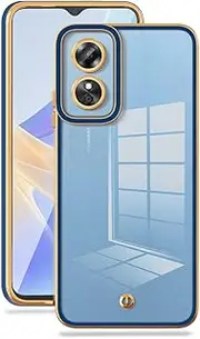 [HAOYE] Case for Oppo A17, Transparent Gold-Plated Frame, Ultra Thin Electroplating Silicone TPU Mobile Phone Case, Shock Absorption Protective Case, Blue