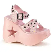 Midnight Star Baby Pink Glitter Wedge Platform Sandal