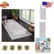 Elegant Caria Machine Washable Non-Slip Runner - 2'6" x 7' in Beige/Ocean Blue