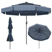 Costway 3m Sunshade Solar Patio Umbrella w/32 LED Lights & Tilt Adjustment Heavy-Duty Table Parasol Navy