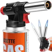Professional Gas Burner, Butane Blow Torch - Kitchen Blow Lighter Gas Torch, 360° Reverse Use Adjustable Flame for Desserts Creme Brulee Cooking BBQ Camping (Butane Gas Not Included) Black Metal Shell
