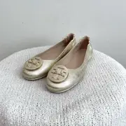Tory Burch Women’s 7.5 Minnie Leather Travel Ballet Flat Smooth Metallic Gold