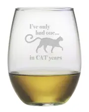 Susquehanna Glass Cat Years Set of Four 21oz Stemless Wine Glasses