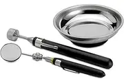 Daseeme 3pcs Inspection Tool Sets Stainless Steel Magnetic Parts Tray Telescoping Inspection Mirror Extendable Magnet Pick-Up Tool for for Screw, Bolts, Nuts