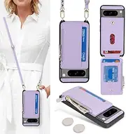 [Cavor] for Google Pixel 8 Pro - Crossbody Case with Strap, Wallet Case for Women, Leather Zipper Pocket Card Holder - Purple