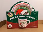New Buc-ees Milk And Cookies For Santa Plate And Cup Dish Set