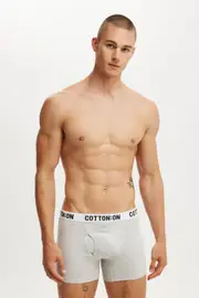 [Cotton On Men] Cotton On Men - Mens Organic Cotton Trunks - Light grey marle/white/black XS LIGHT GREY MARLE/WHITE/BLACK