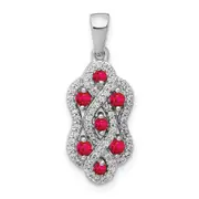 14k White Gold 1/4ct. Real Diamond and .32 Ruby Fancy Twist Pendant