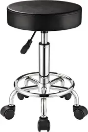 Adjustable Round Stool with Wheels for Spa, Salon, Massage, and Office (Black)