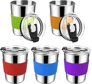 ShineMe 8oz Small Kids Cups Spill Proof, 5pack Stainless Steel Sippy Cups with Lids and Silicone Sleeves, Reusable Toddler Cup for Hot and Cold Drinks, BPA Free Snack Cup Apply for Indoor/Outdoor