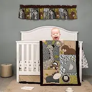 Brandream Jungle Crib Bedding Sets for Baby Boys Elephant Animal Zoo Nursery Bedding Set Zebra Giraffe Monkey Hippo Owl Bear 3D Pattern 6-Piece Cotton Comforter Set