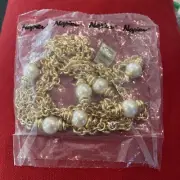 Vintage Napier Gold Tone Faux Pearl 54” Chainlink Necklace - Lot 11